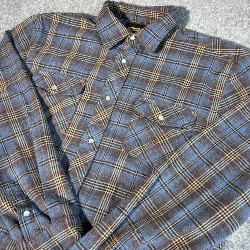 Outdoor Casuals Flannel Pearl Snap Shirt Mens Large‎ Long Sleeve Plaid Western